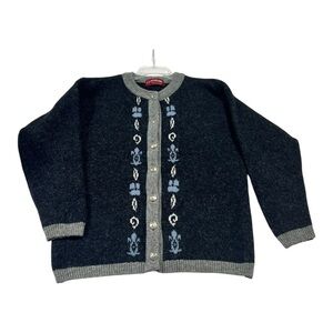 Pitlochry Knitwear Scotland Wool Cardigan Nordic Fair Isle Gray Blue 38 40 M